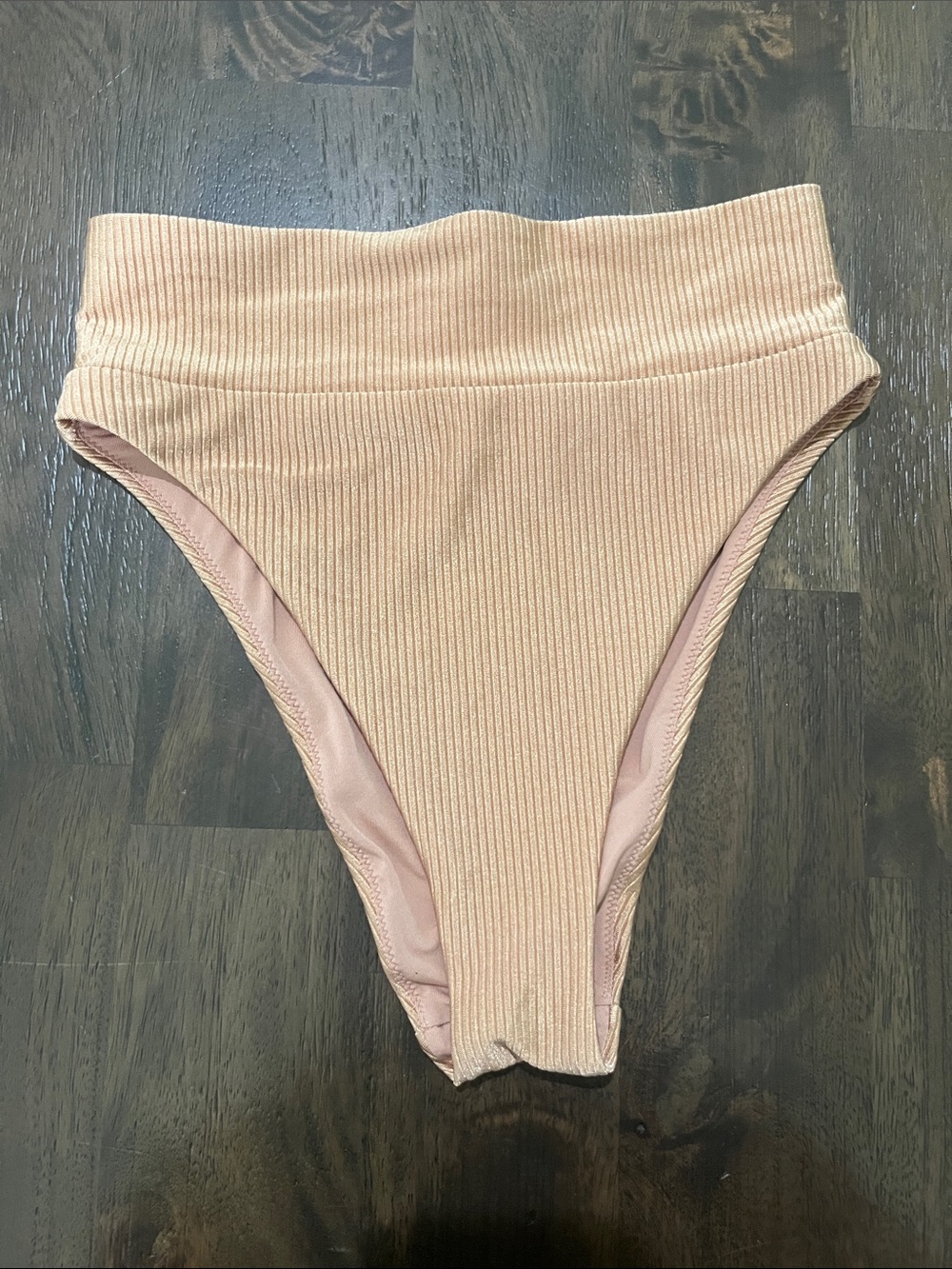 Aerie XS High Cut Cheeky Bikini Bottom Ribbed Carmel Color EUC